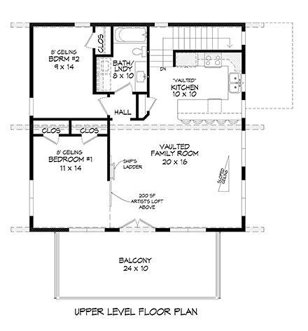 Contemporary, Modern Garage-Living Plan 40838 with 3 Beds, 2 Baths, 2 Car Garage Second Level Plan