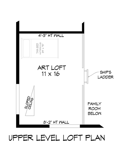 Contemporary, Modern Garage-Living Plan 40838 with 3 Beds, 2 Baths, 2 Car Garage Third Level Plan
