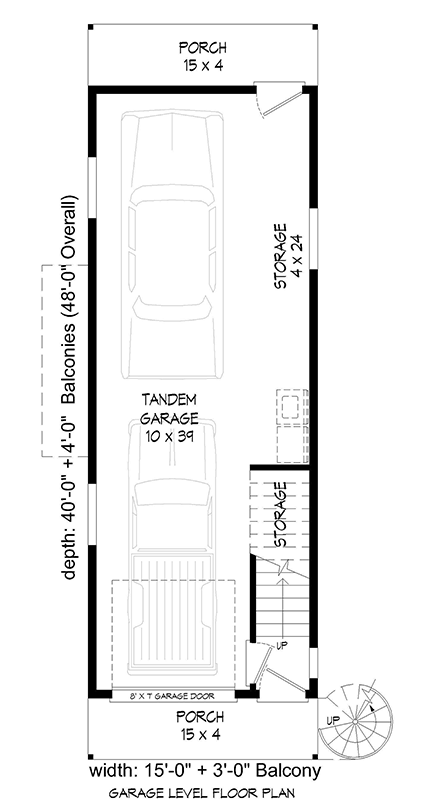 Contemporary, Modern, Narrow Lot House Plan 40839 with 2 Beds, 1 Baths, 2 Car Garage First Level Plan