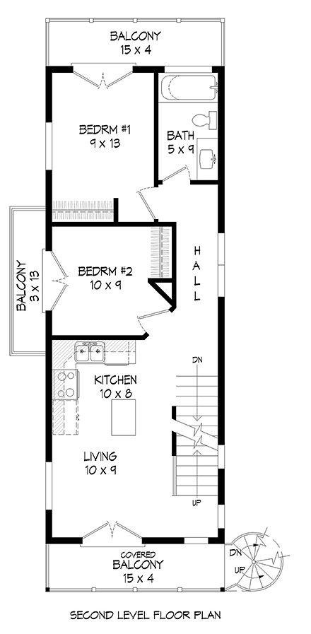 Contemporary, Modern, Narrow Lot House Plan 40839 with 2 Beds, 1 Baths, 2 Car Garage Second Level Plan