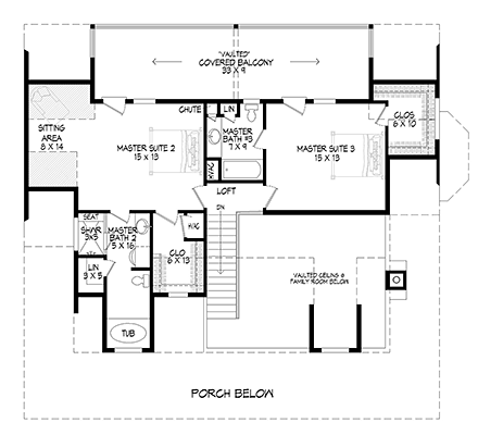 Bungalow, Cottage, Country House Plan 40847 with 3 Beds, 4 Baths Second Level Plan