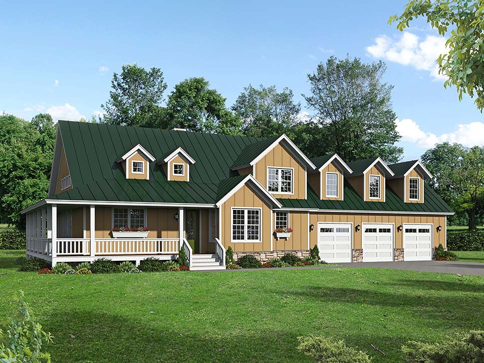 Country, Craftsman, Farmhouse Plan with 3000 Sq. Ft., 3 Bedrooms, 3 Bathrooms, 3 Car Garage Picture 5