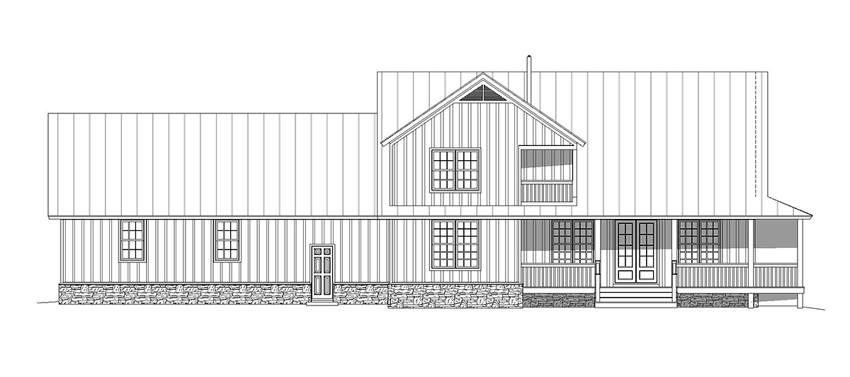 Country, Craftsman, Farmhouse Plan with 3000 Sq. Ft., 3 Bedrooms, 3 Bathrooms, 3 Car Garage Rear Elevation