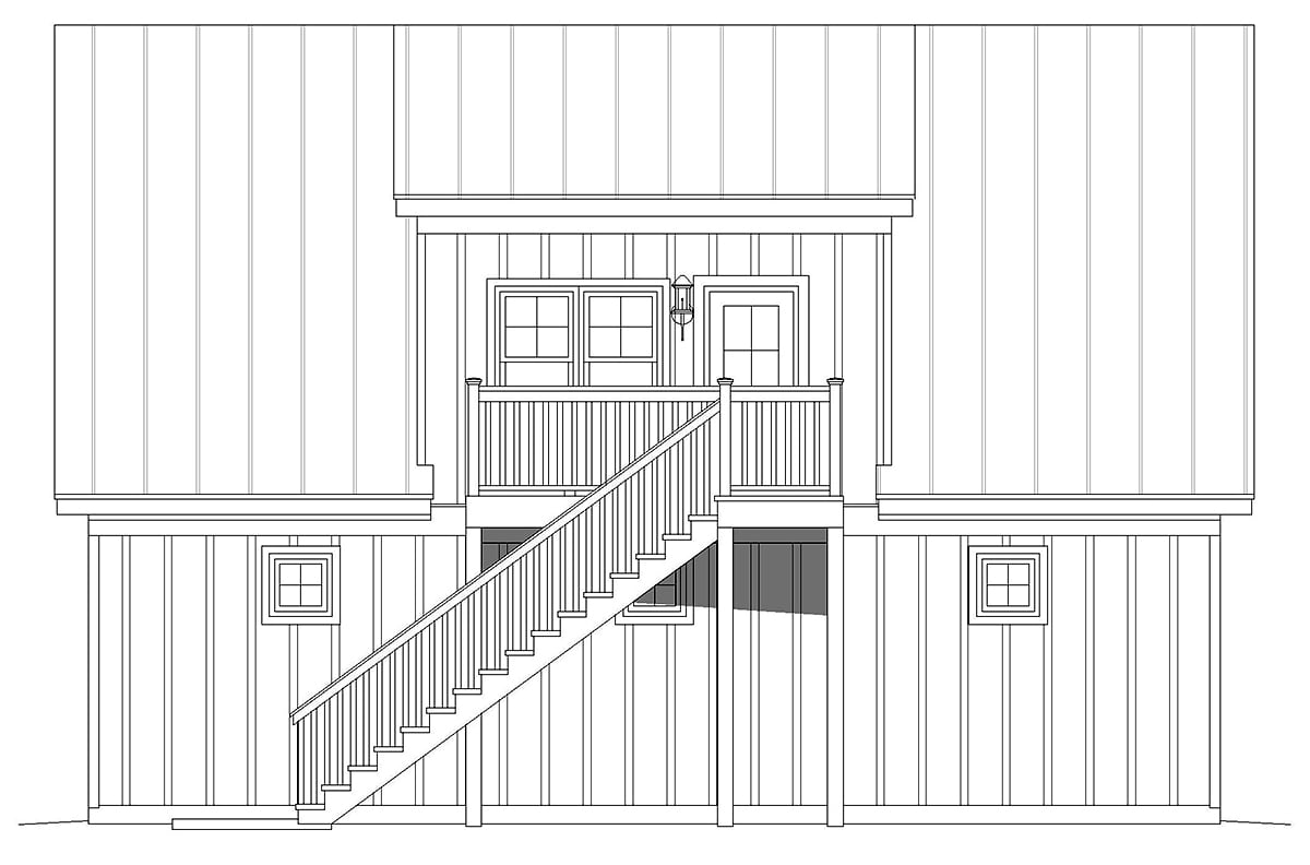 Country, Ranch Plan with 1132 Sq. Ft., 1 Bedrooms, 1 Bathrooms, 2 Car Garage Rear Elevation