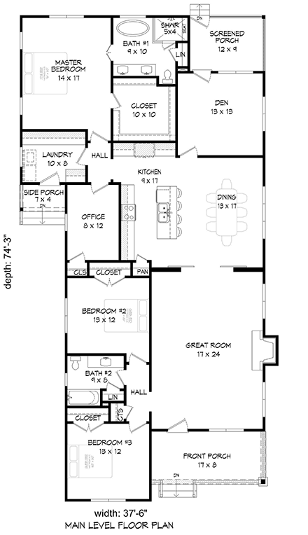 Country, Farmhouse, Ranch, Traditional House Plan 40859 with 3 Beds, 2 Baths First Level Plan
