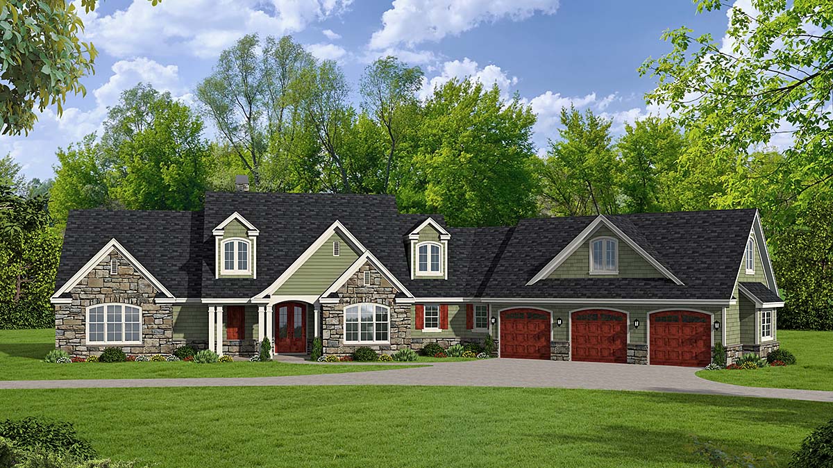 Country, Craftsman, Farmhouse, Traditional Plan with 2950 Sq. Ft., 4 Bedrooms, 3 Bathrooms, 3 Car Garage Elevation