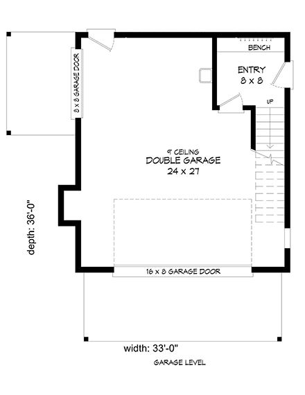 Coastal, Contemporary, Modern Garage-Living Plan 40862 with 1 Beds, 1 Baths, 2 Car Garage First Level Plan