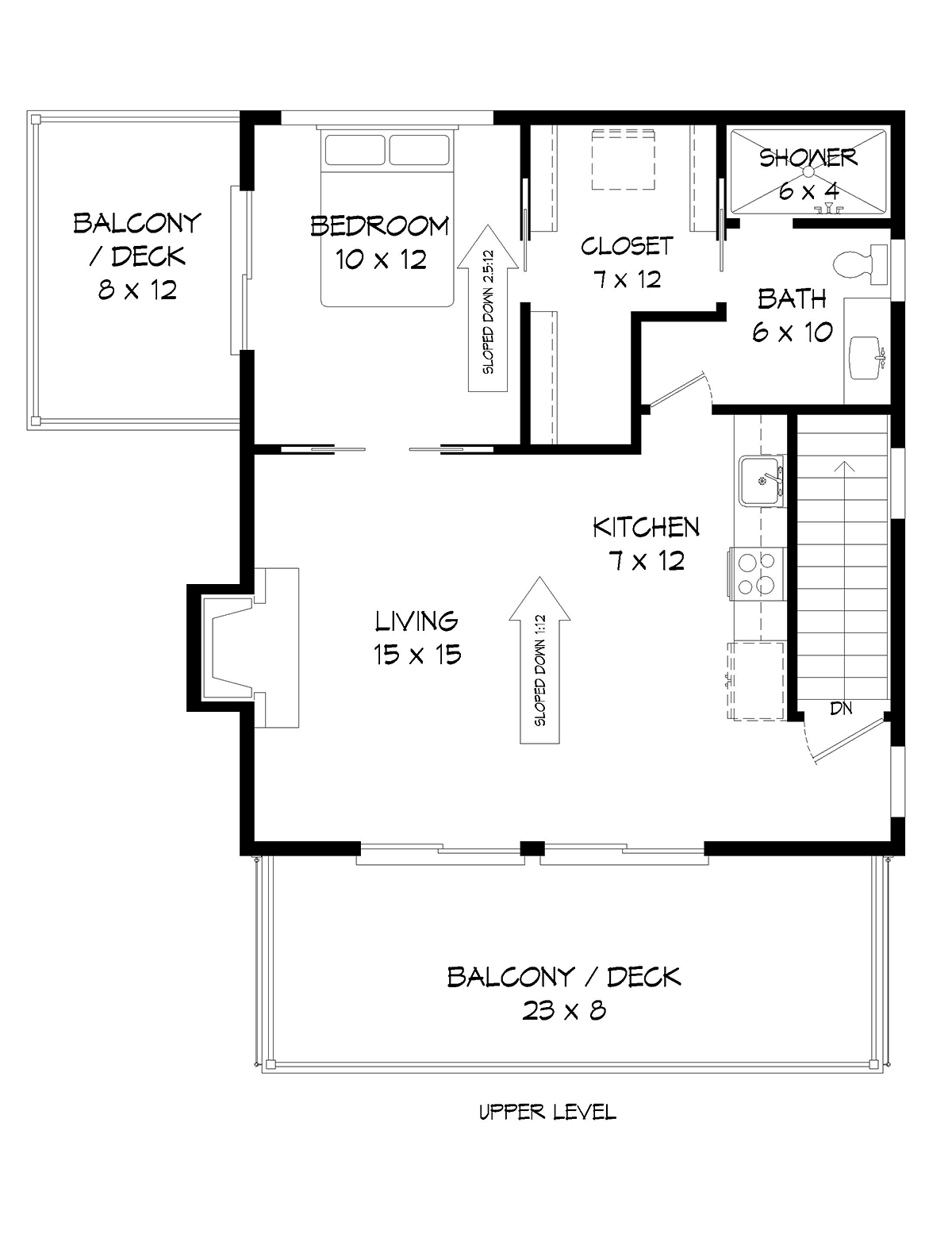 Coastal, Contemporary, Modern Garage-Living Plan 40862 with 1 Beds, 1 Baths, 2 Car Garage Level Two