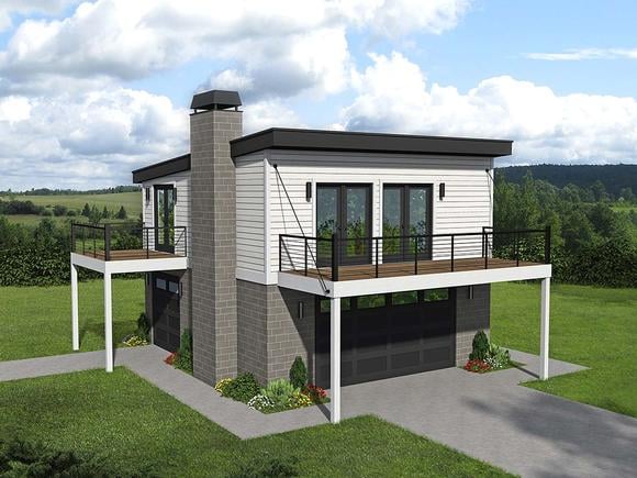 Coastal, Contemporary, Modern Garage-Living Plan 40862 with 1 Beds, 1 Baths, 2 Car Garage Elevation
