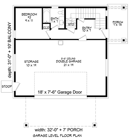 Coastal, Contemporary, Modern Garage-Living Plan 40863 with 2 Beds, 2 Baths, 2 Car Garage First Level Plan
