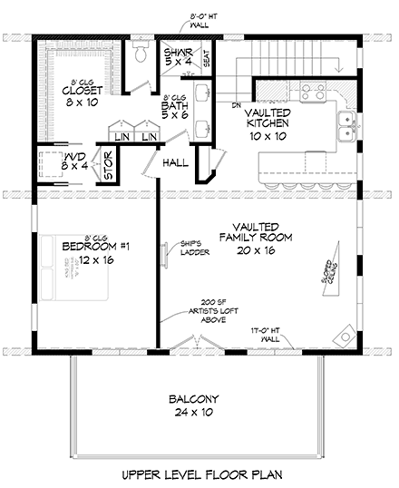 Coastal, Contemporary, Modern Garage-Living Plan 40863 with 2 Beds, 2 Baths, 2 Car Garage Second Level Plan