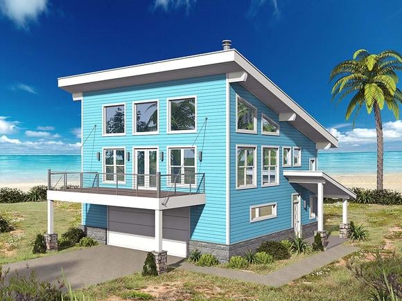 Coastal, Contemporary, Modern Garage-Living Plan 40863 with 2 Beds, 2 Baths, 2 Car Garage Elevation