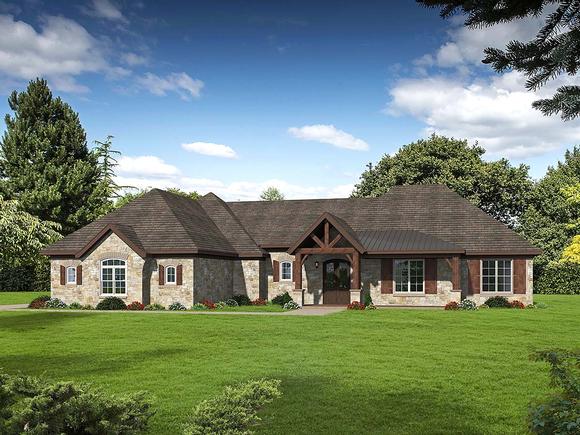 European, French Country, Ranch House Plan 40871 with 3 Beds, 3 Baths, 3 Car Garage Elevation