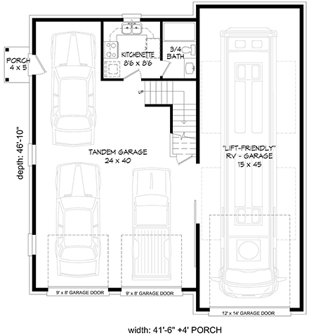 French Country, Traditional 3 Car Garage Plan 40872, RV Storage First Level Plan