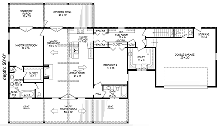 Country, Farmhouse, Traditional House Plan 40876 with 2 Beds, 2 Baths, 2 Car Garage First Level Plan