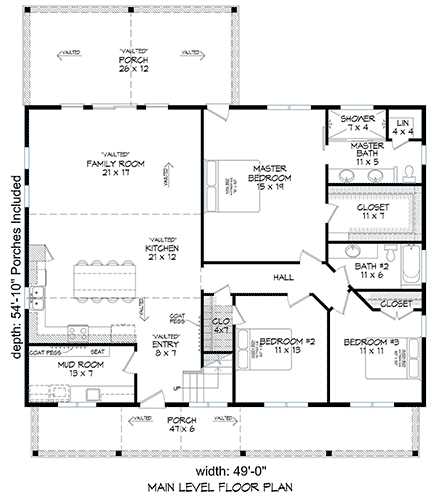 Cabin, Country, Log House Plan 40877 with 3 Beds, 3 Baths First Level Plan