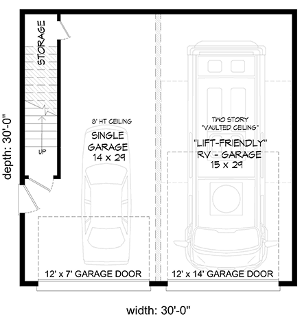 Contemporary, Modern 2 Car Garage Plan 40878, RV Storage First Level Plan