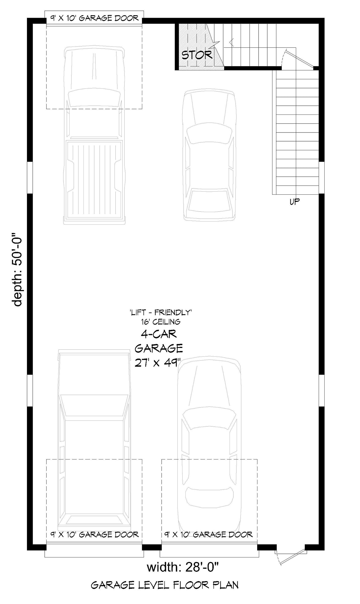 Cottage, Country 4 Car Garage Plan 40884 Level One