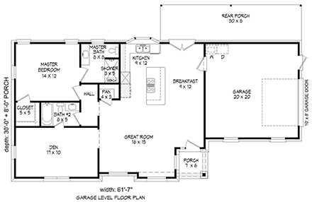 Country, Ranch, Traditional House Plan 40887 with 1 Beds, 2 Baths, 1 Car Garage First Level Plan