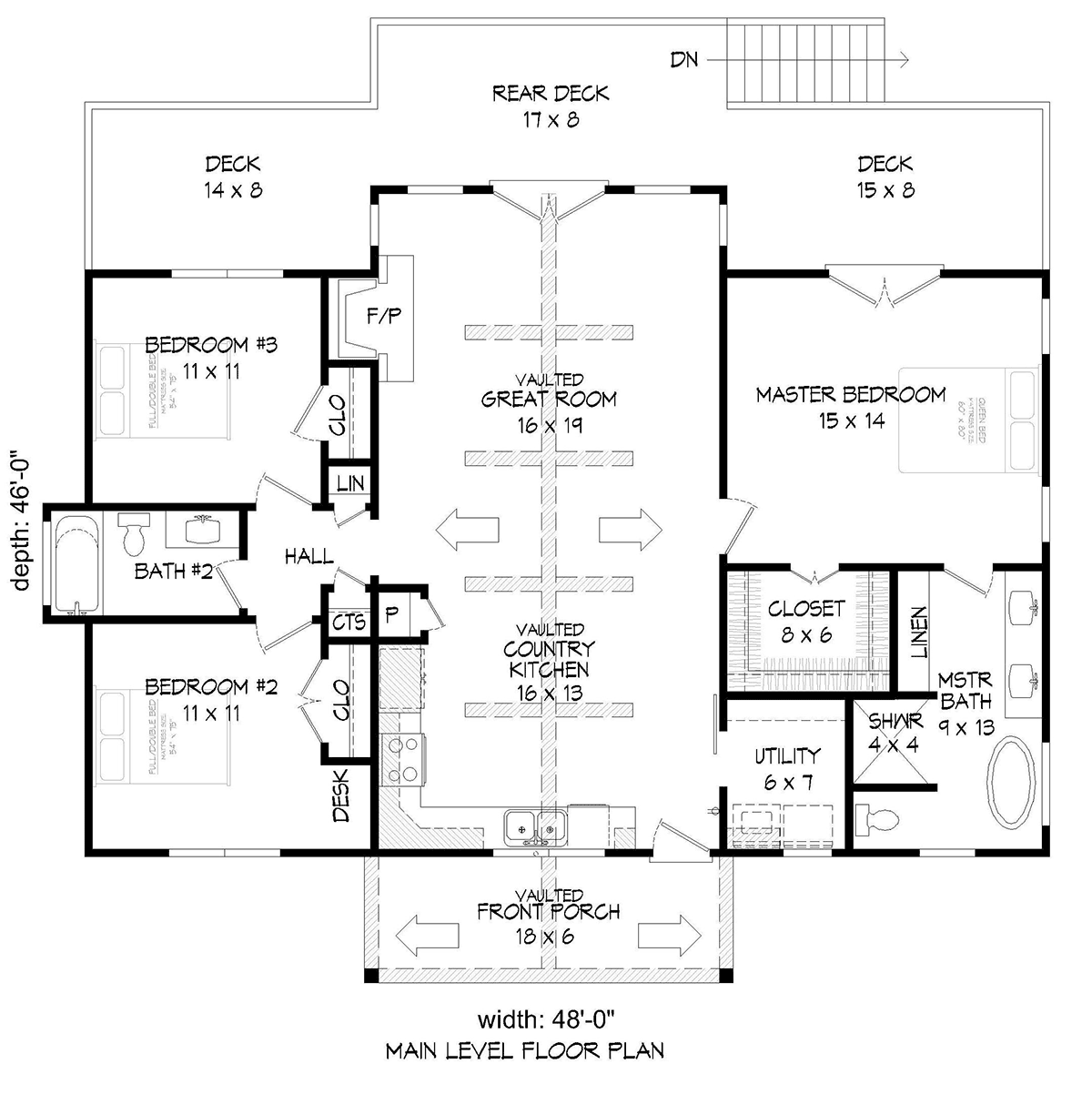 Ranch, Traditional House Plan 40891 with 3 Beds, 2 Baths Level One
