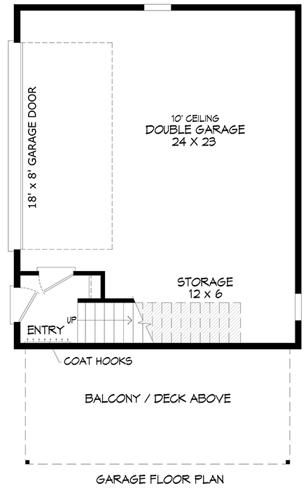 Contemporary, Modern Garage-Living Plan 40897 with 1 Beds, 1 Baths, 2 Car Garage First Level Plan