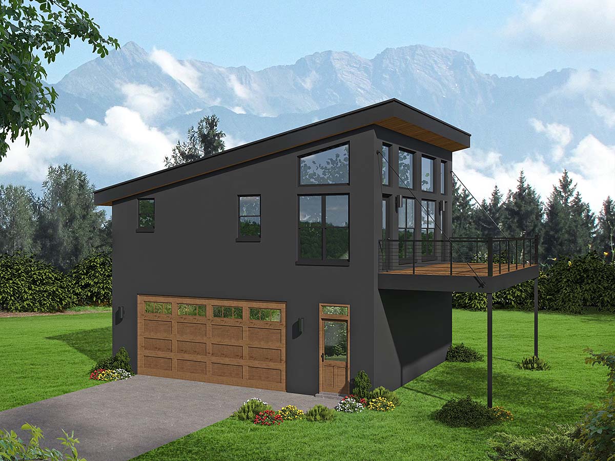 Contemporary, Modern Garage-Living Plan 40897 with 1 Beds, 1 Baths, 2 Car Garage Elevation