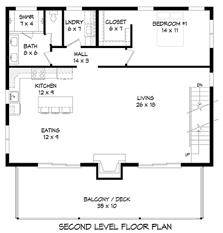 Contemporary, Modern Garage-Living Plan 40898 with 2 Beds, 3 Baths, 2 Car Garage Second Level Plan