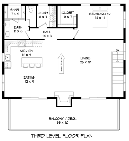 Contemporary, Modern Garage-Living Plan 40898 with 2 Beds, 3 Baths, 2 Car Garage Third Level Plan