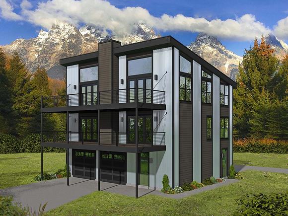 Contemporary, Modern Garage-Living Plan 40898 with 2 Beds, 3 Baths, 2 Car Garage Elevation