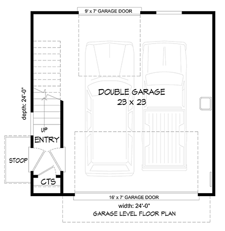 Country, Traditional 2 Car Garage Apartment Plan 40899 with 2 Beds, 1 Baths First Level Plan