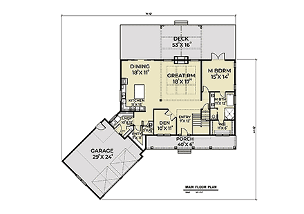 Contemporary, Farmhouse House Plan 40900 with 4 Beds, 3 Baths, 2 Car Garage First Level Plan
