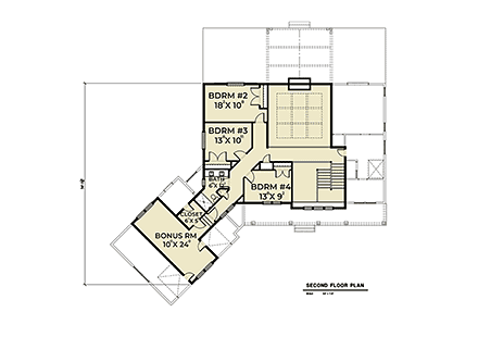 Contemporary, Farmhouse House Plan 40900 with 4 Beds, 3 Baths, 2 Car Garage Second Level Plan
