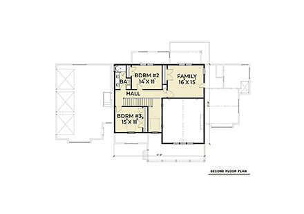 Coastal, Farmhouse House Plan 40901 with 3 Beds, 3 Baths, 3 Car Garage Second Level Plan