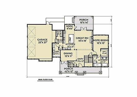 Contemporary, Farmhouse House Plan 40902 with 4 Beds, 4 Baths, 3 Car Garage First Level Plan