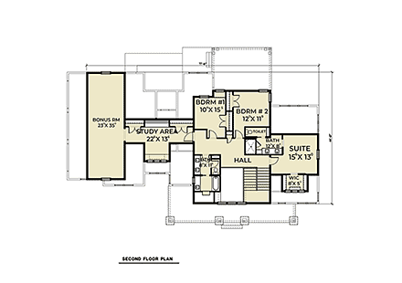 Contemporary, Farmhouse House Plan 40902 with 4 Beds, 4 Baths, 3 Car Garage Second Level Plan