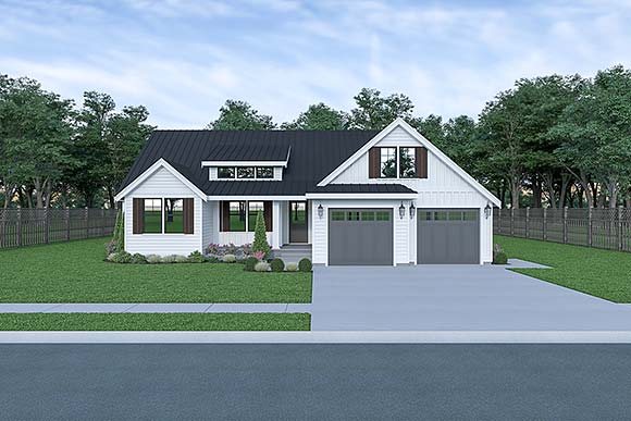 Contemporary, Farmhouse House Plan 40903 with 3 Beds, 2 Baths, 2 Car Garage Elevation