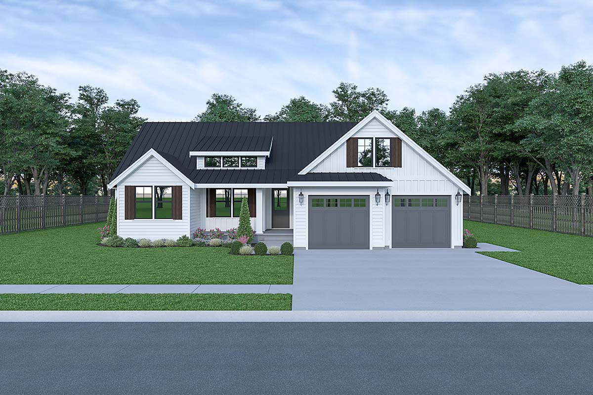 Contemporary, Farmhouse Plan with 2034 Sq. Ft., 3 Bedrooms, 2 Bathrooms, 2 Car Garage Elevation