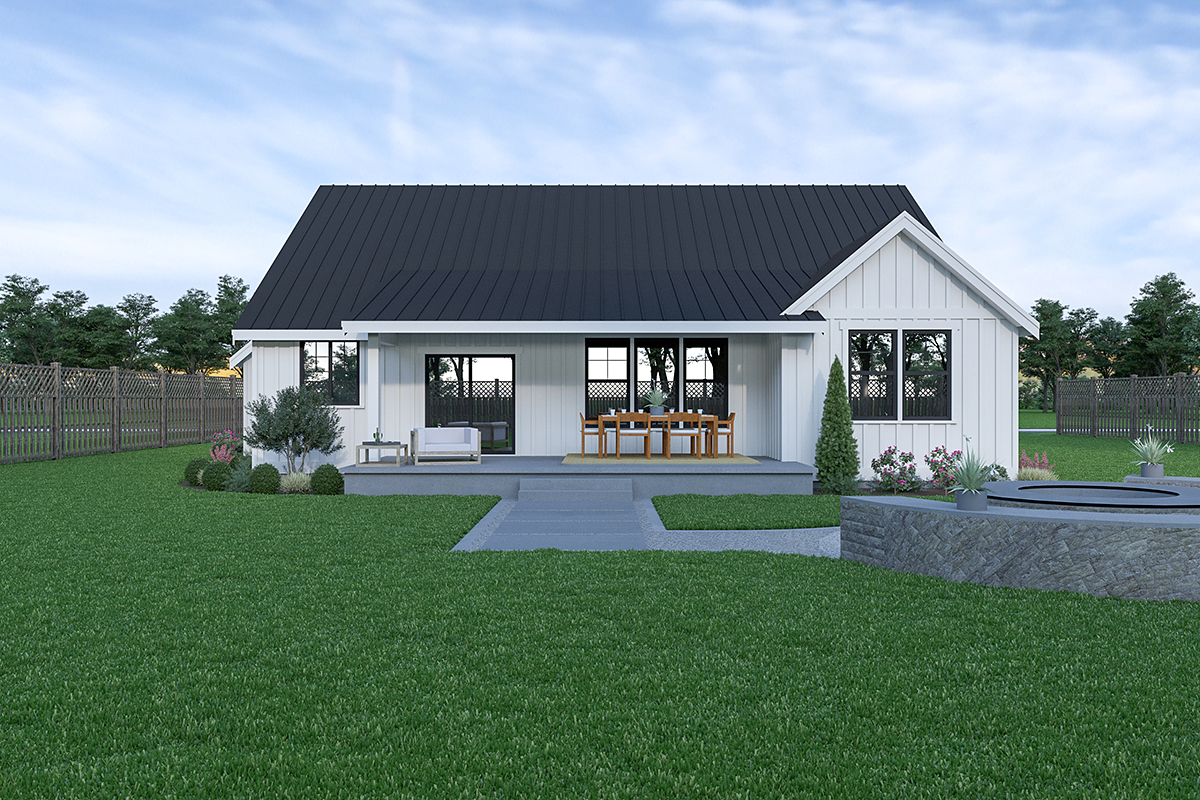 Contemporary, Farmhouse Plan with 2034 Sq. Ft., 3 Bedrooms, 2 Bathrooms, 2 Car Garage Rear Elevation