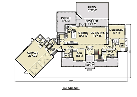 Farmhouse House Plan 40905 with 3 Beds, 4 Baths, 2 Car Garage First Level Plan