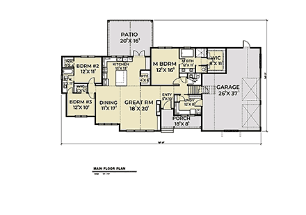 Contemporary, Farmhouse House Plan 40906 with 3 Beds, 3 Baths, 2 Car Garage First Level Plan