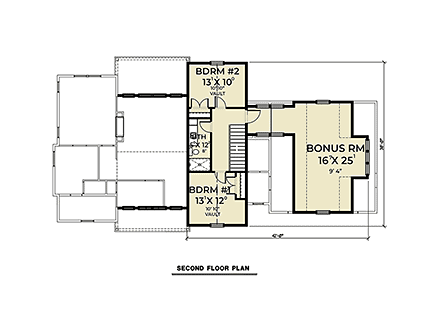 Contemporary, Country, Farmhouse House Plan 40908 with 3 Beds, 3 Baths, 2 Car Garage Second Level Plan