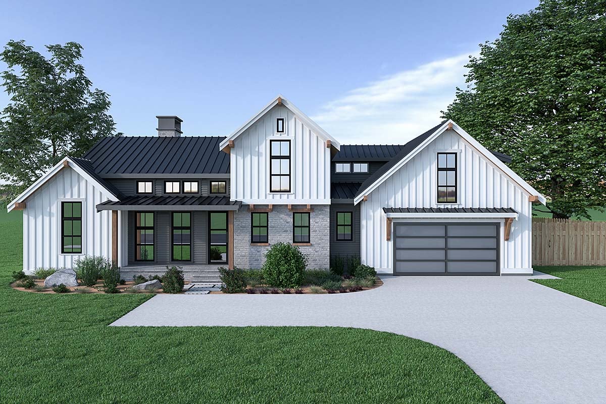 Contemporary, Country, Farmhouse Plan with 2486 Sq. Ft., 3 Bedrooms, 3 Bathrooms, 2 Car Garage Elevation