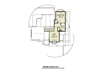 Cottage, Tudor, Victorian House Plan 40913 with 2 Beds, 3 Baths, 2 Car Garage Second Level Plan