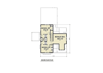 Craftsman House Plan 40916 with 3 Beds, 3 Baths, 2 Car Garage Second Level Plan