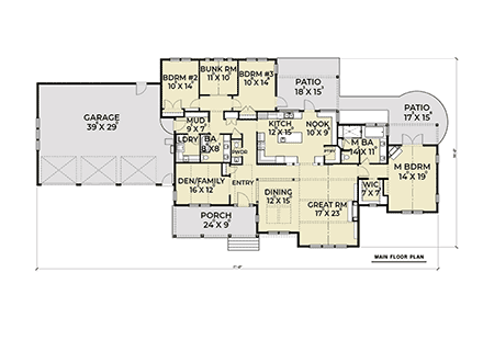 Colonial, Cottage, Country House Plan 40923 with 3 Beds, 3 Baths, 3 Car Garage First Level Plan