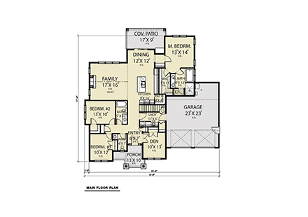 Craftsman House Plan 40930 with 3 Beds, 3 Baths, 2 Car Garage First Level Plan