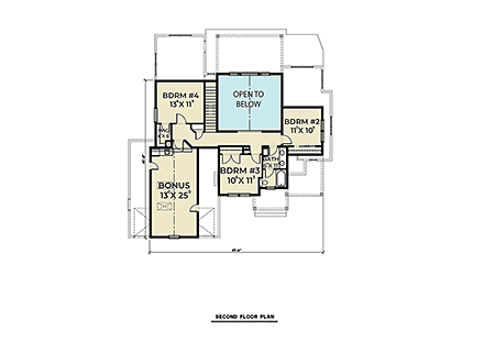 Craftsman, Traditional House Plan 40934 with 4 Beds, 3 Baths, 2 Car Garage Second Level Plan