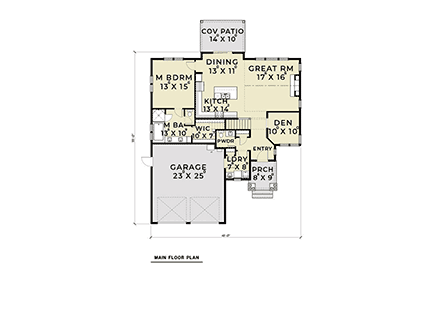 Craftsman House Plan 40943 with 3 Beds, 3 Baths, 2 Car Garage First Level Plan