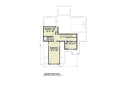 Craftsman House Plan 40943 with 3 Beds, 3 Baths, 2 Car Garage Second Level Plan