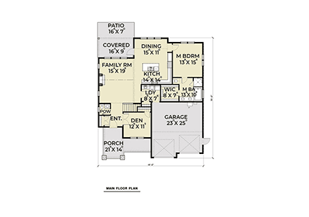 Craftsman, Traditional House Plan 40944 with 3 Beds, 3 Baths, 2 Car Garage First Level Plan